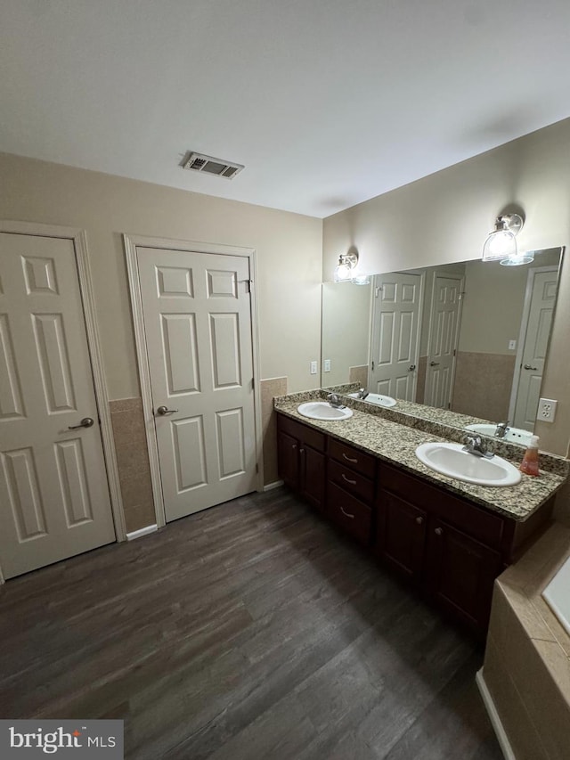 bathroom featuring wood-type flooring and vanity