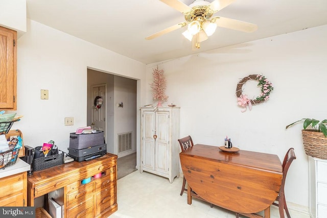 dining area featuring ceiling fan