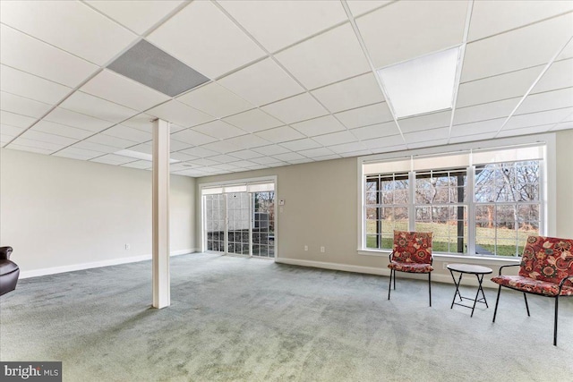 unfurnished room with carpet and a paneled ceiling