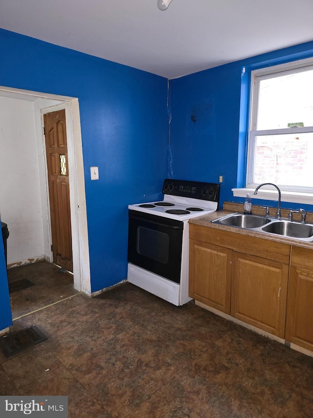 kitchen with sink and white electric stove