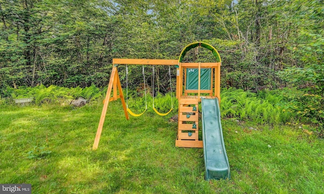 view of playground featuring a yard