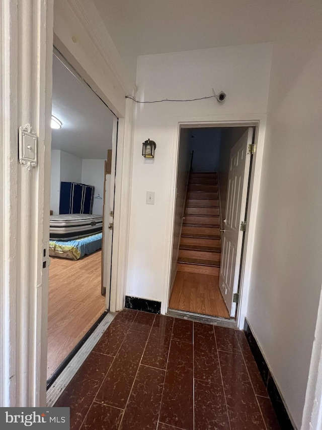 corridor featuring dark hardwood / wood-style floors