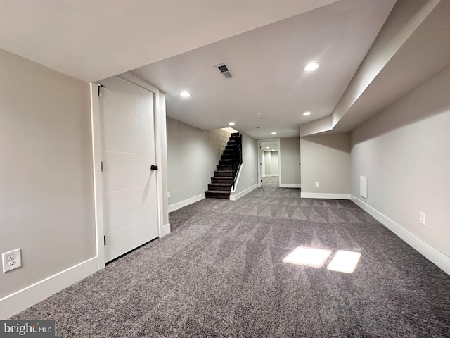 basement with carpet floors