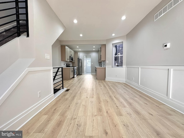 unfurnished living room featuring light hardwood / wood-style floors