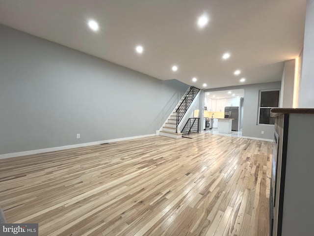 unfurnished living room with light hardwood / wood-style floors