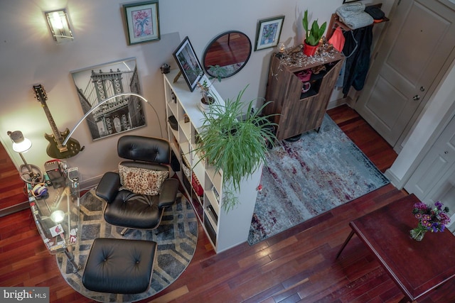 interior space with dark hardwood / wood-style floors