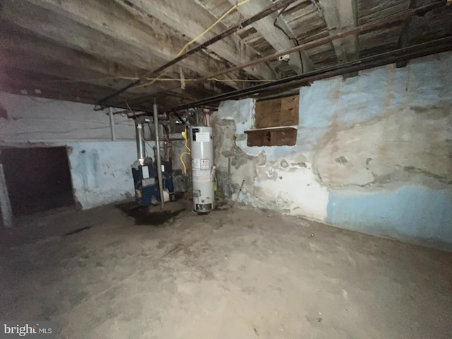 basement featuring gas water heater