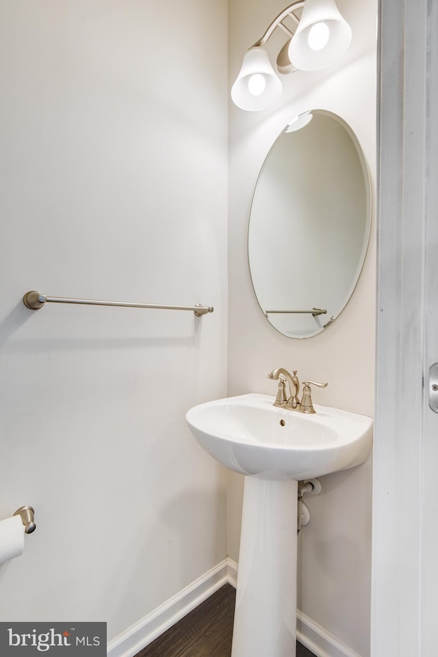 bathroom with hardwood / wood-style flooring