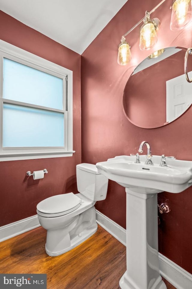 bathroom with wood-type flooring and toilet