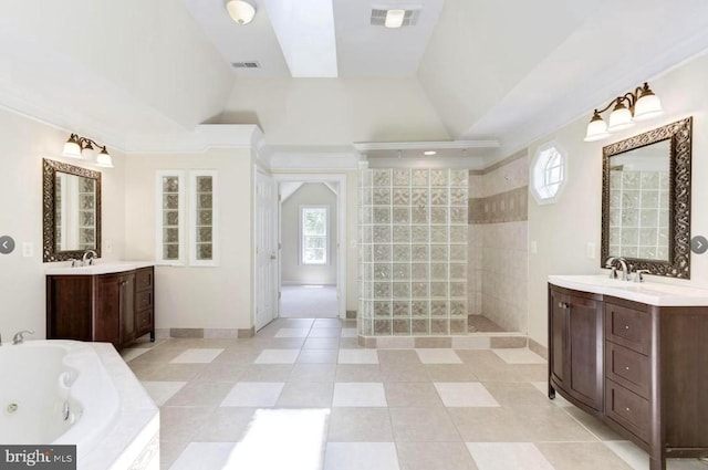 6614 Quander Rd, Alexandria, VA 22307 - bathroom featuring tile patterned flooring, plenty of natural light, crown molding, and vanity