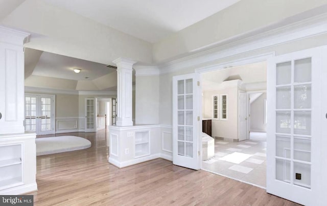 6614 Quander Rd, Alexandria, VA 22307 - bathroom featuring decorative columns, wood-type flooring, and french doors