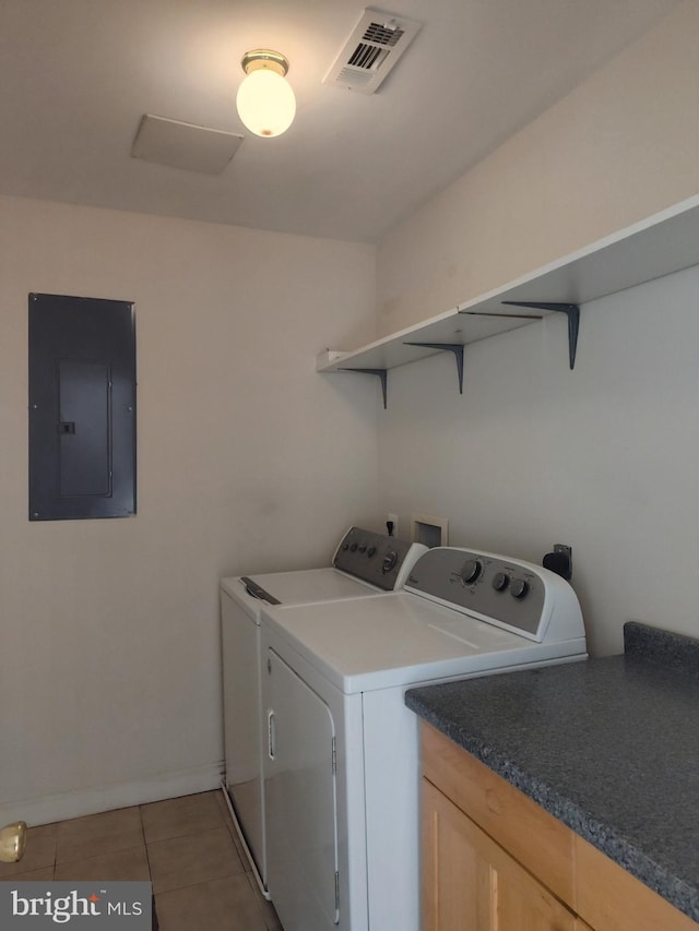 6614 Quander Rd, Alexandria, VA 22307 - laundry area featuring electric panel, washer and clothes dryer, and light tile patterned flooring