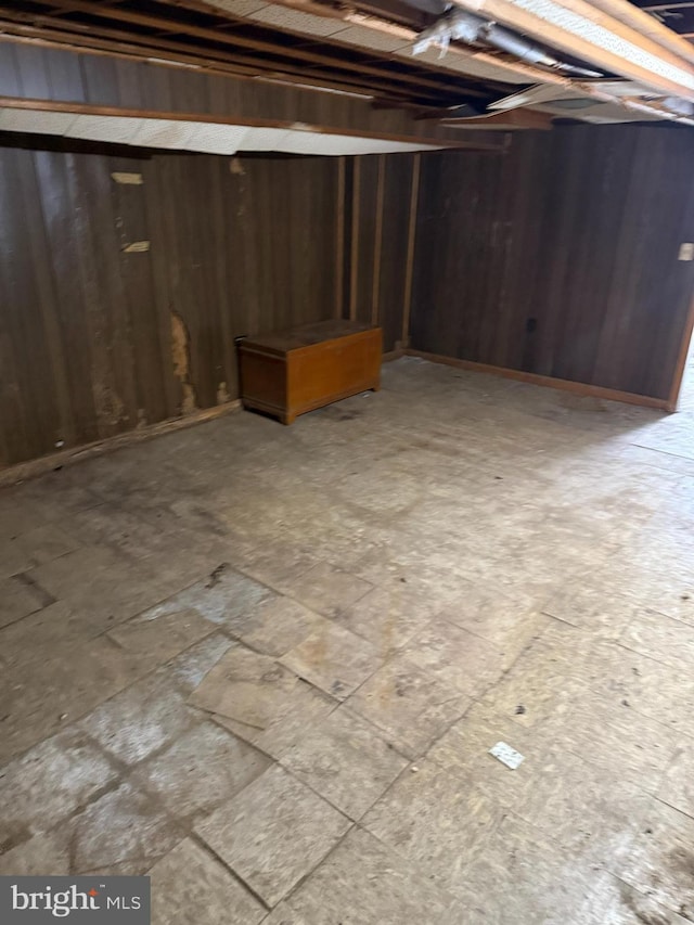 basement with wood walls