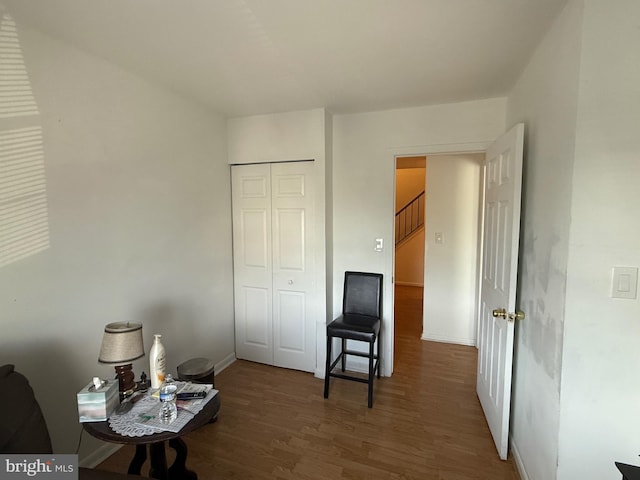 sitting room featuring dark wood-type flooring