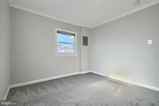 empty room with crown molding and electric panel