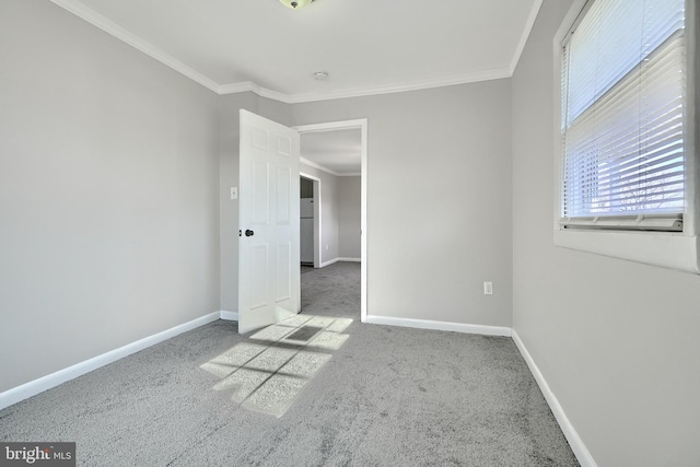 spare room featuring carpet flooring and ornamental molding