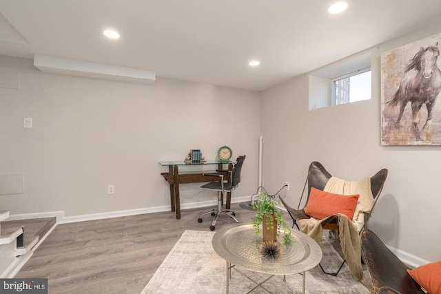 home office featuring hardwood / wood-style floors