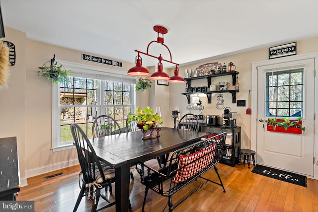 dining area with light hardwood / wood-style floors and a healthy amount of sunlight