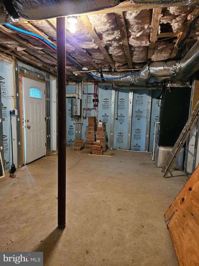 basement featuring water heater