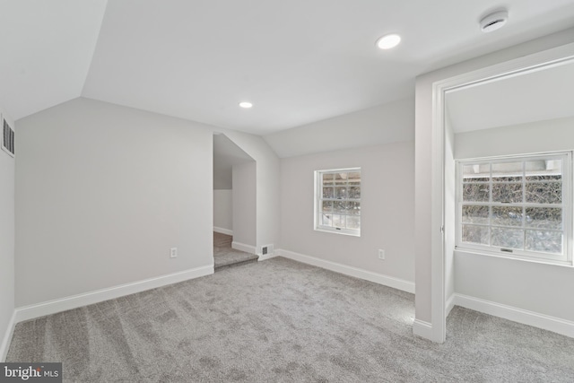 additional living space featuring carpet floors and lofted ceiling