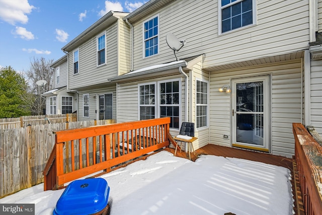 view of snow covered deck