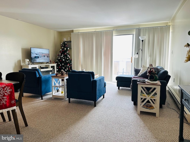 living room featuring light carpet