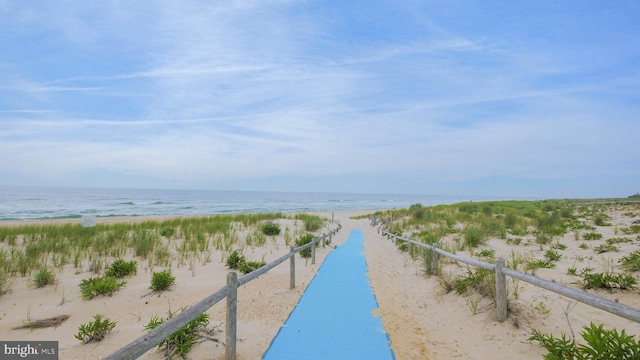 view of water feature with a view of the beach