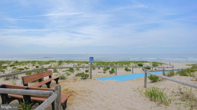 view of water feature featuring a view of the beach