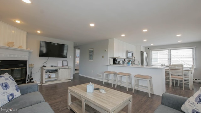 living room featuring dark hardwood / wood-style floors