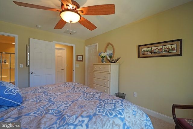 bedroom featuring carpet floors and ceiling fan