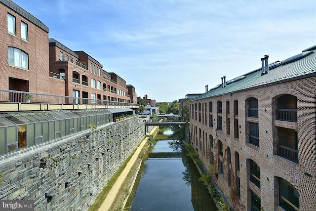 view of dock with a water view