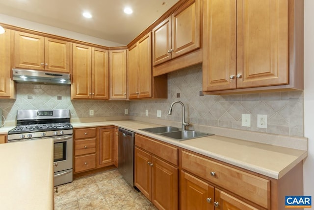 kitchen with decorative backsplash, sink, and appliances with stainless steel finishes