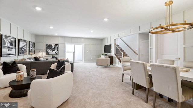 living room featuring light colored carpet