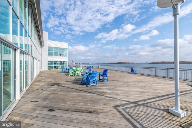 wooden terrace with a water view