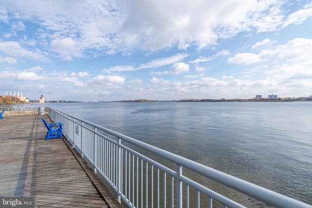 dock area featuring a water view