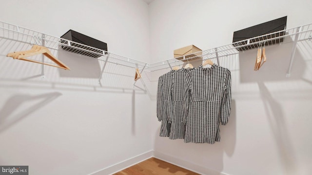 walk in closet featuring hardwood / wood-style flooring