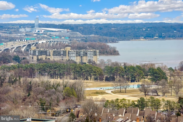 aerial view with a water view