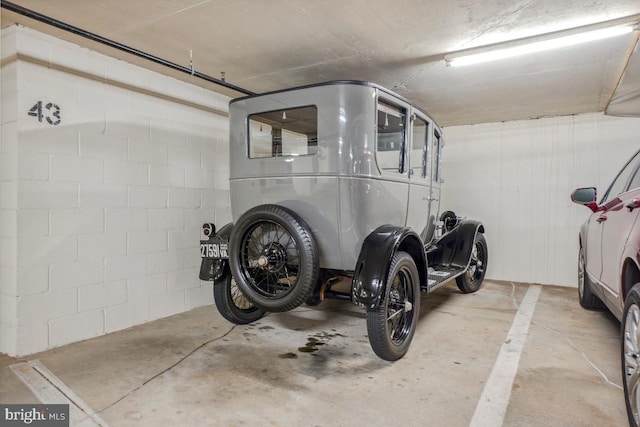 parking garage with concrete block wall