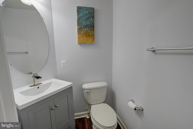 bathroom featuring vanity, toilet, and wood-type flooring