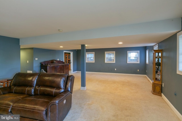 living room with light carpet