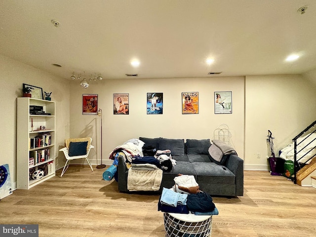 living room featuring light wood-type flooring