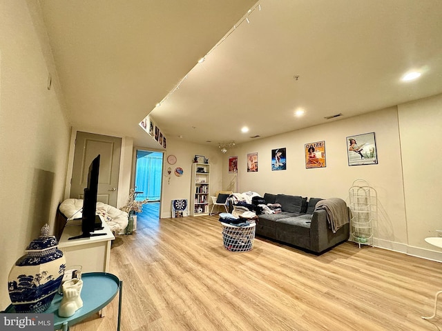 living room featuring light wood-type flooring