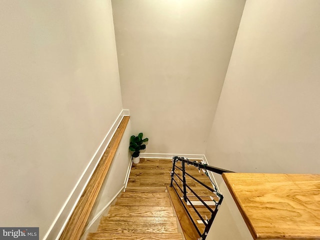 stairway with wood-type flooring