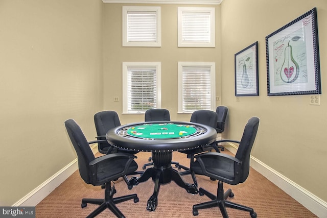 recreation room with carpet flooring