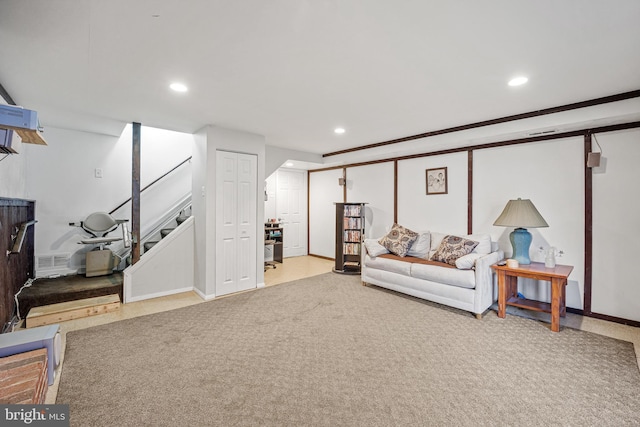 living room with carpet floors