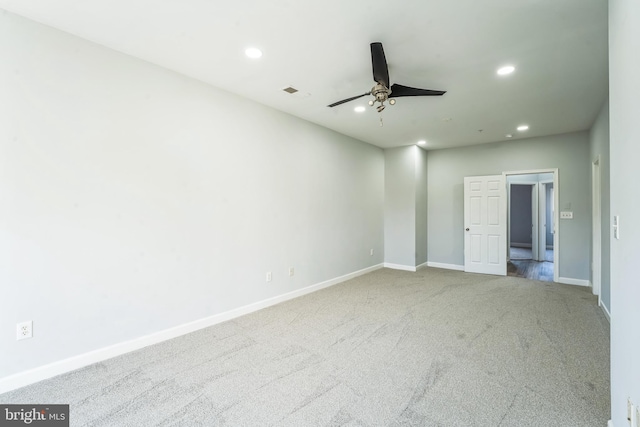 unfurnished bedroom featuring carpet flooring and ceiling fan