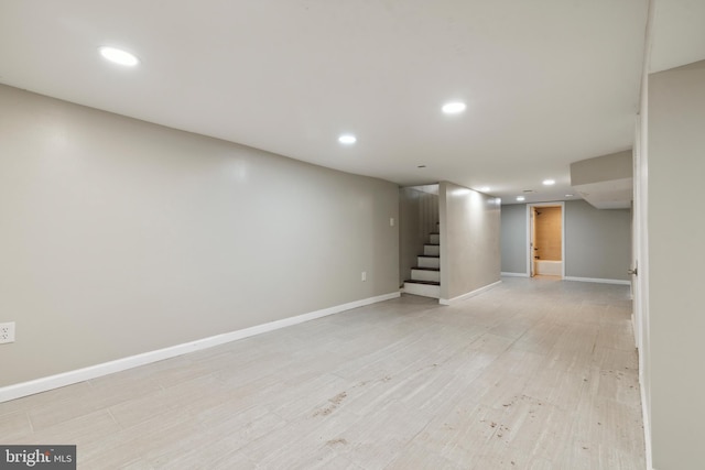 4138 Parrish St, Philadelphia, PA 19104 - finished below grade area with recessed lighting, stairs, baseboards, and light wood-style flooring