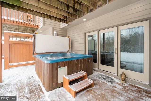 view of patio / terrace featuring a hot tub