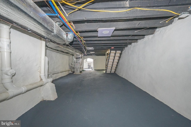 basement with heating unit