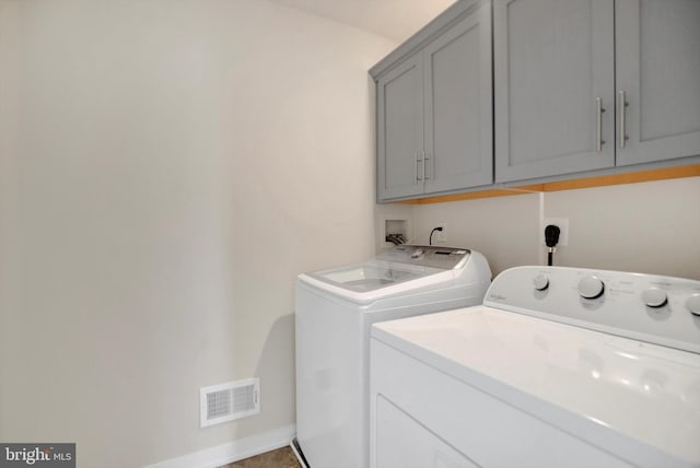 laundry area featuring cabinets and washing machine and clothes dryer